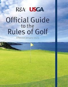 Book cover image for the Official Guide to the Rules of Golf. Dated February 2023.